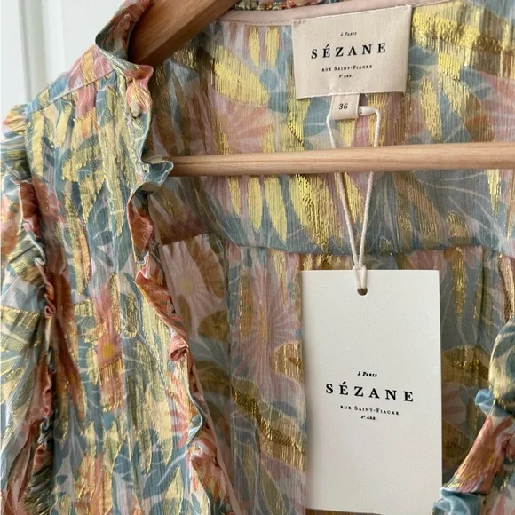 Sezane NWT Malvina Blouse 72% Silk | Size 36 (US 4) - Picture 3 of 9